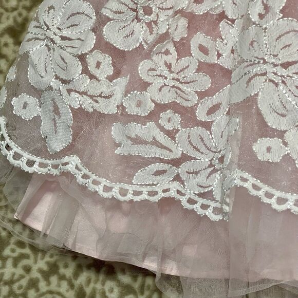 Girls Pink Dress White Lace Overlay Size 3T Tulle Lined Nannette Sleeveless - Picture 3 of 14